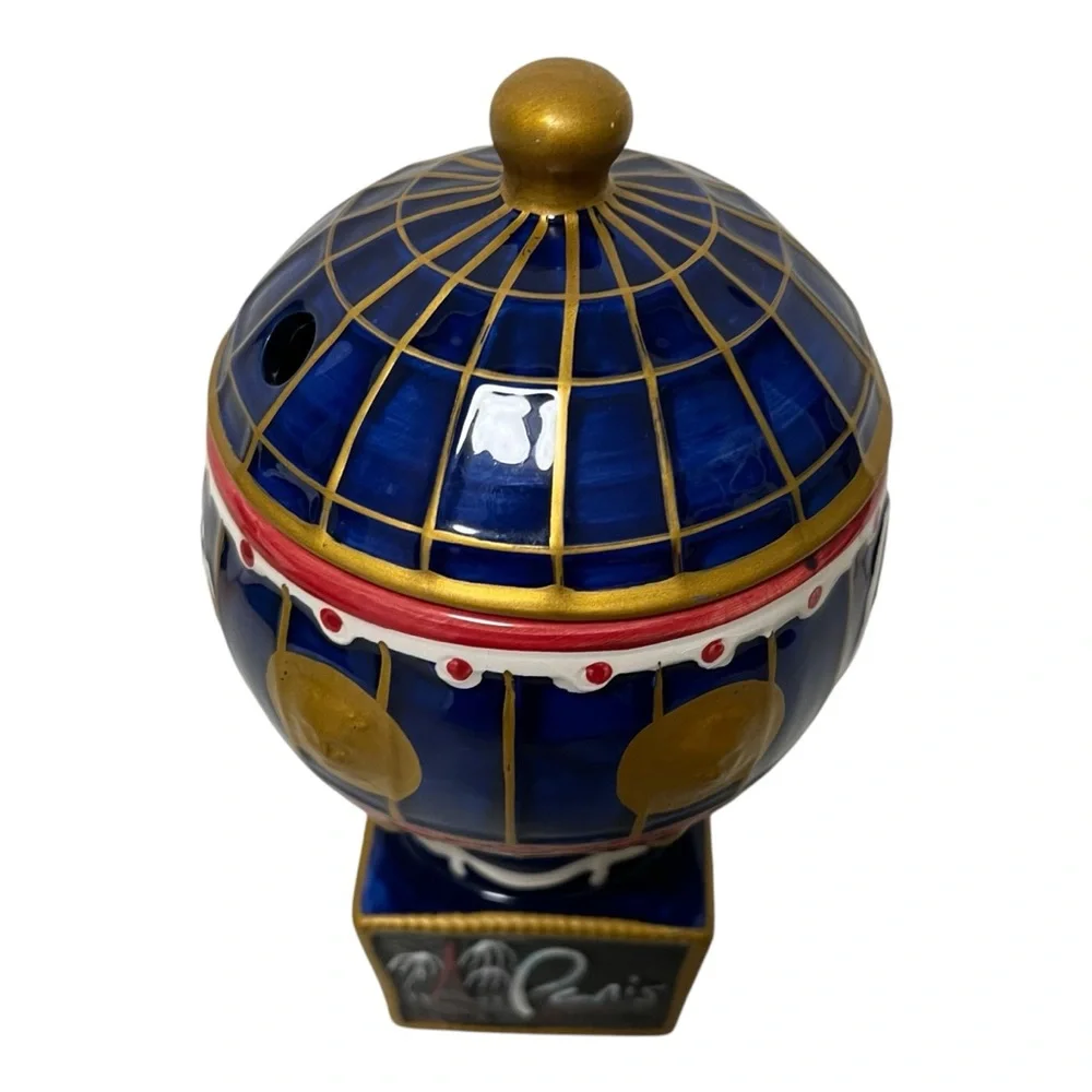 Paris Las Vegas Souvenir Drink Glass Ceramic Blue and Gold Globe Home Decor